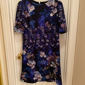 Betsey Johnson blue floral dress exposed zipper career wedding guest Easter